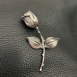 Vintage Giovanni Silver Tone Rose Brooch